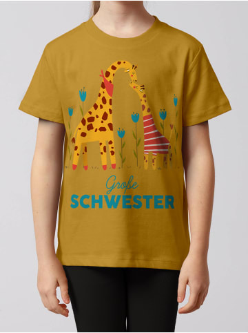 wat? Apparel T-Shirt Giraffe Große Schwester in Ocker