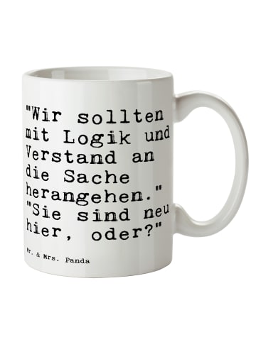 Mr. & Mrs. Panda Kaffeetasse "Wir sollten mit Logik... mit Spruch in Weiß