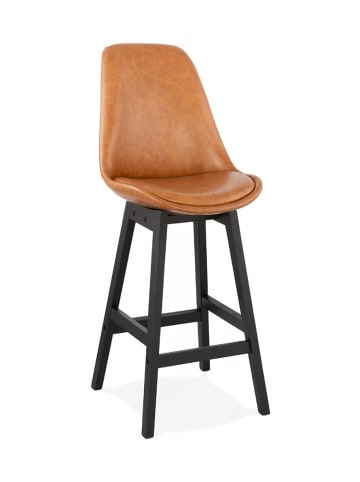 KADIMA DESIGN Mittelhoher Snackhocker aus Holz mit Kunstleder | Modern in Braun-Schwarz