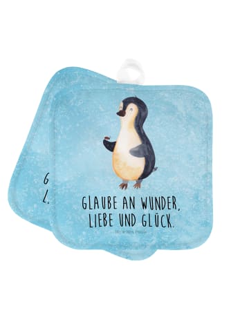 Mr. & Mrs. Panda Topflappen Pinguin Marienkäfer mit Spruch in Eisblau