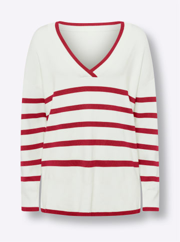 Heine Streifenpullover in rot-ecru-geringelt