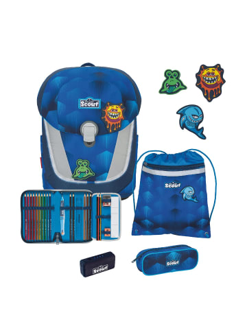Scout Sunny II Schulranzen-Set 5-tlg. Exklusiv Safety Light Funny Freaks 2023 in Blau