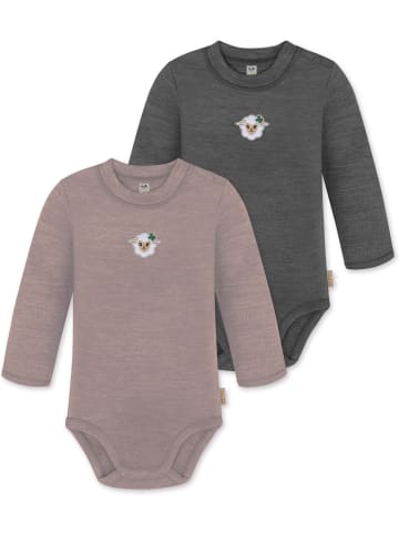 Normani Outdoor Sports 2er Pack Baby Merino Langarmbody Tuai in Rosa/Anthrazit