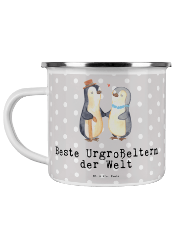 Mr. & Mrs. Panda Camping Emaille Tasse Pinguin Beste Urgroßelter... in Grau Pastell