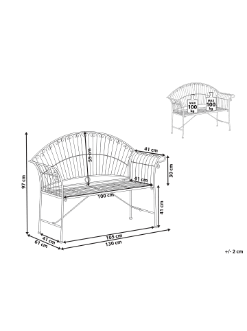 Beliani Gartenbank GUALEA in Weiß - (W) 130 x (H) 97 x (L) 61 cm