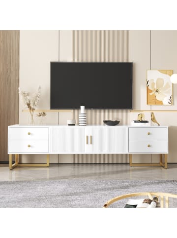 ABRIHOME TV-Schrank in Weiß mit Struktur-Design, Schubladen und Metallfüßen