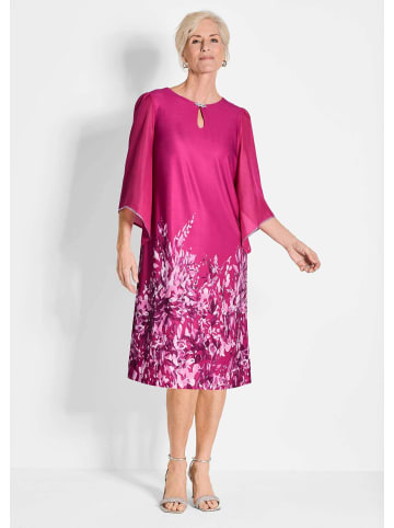 GOLDNER Kurzgröße:  Pinkes edles Chiffon-Kleid mit 3/4-Arm in pink / geblümt
