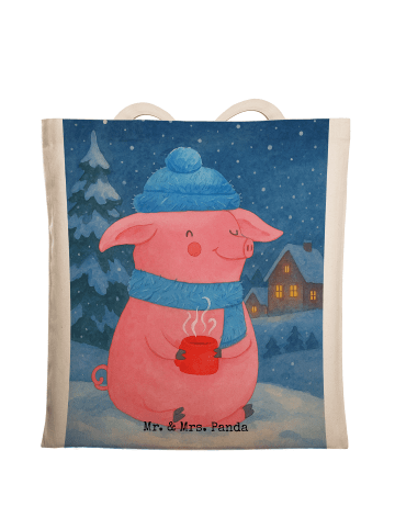Mr. & Mrs. Panda Einkaufstasche Schwein Glühwein Design ohne Spruch in Weiß