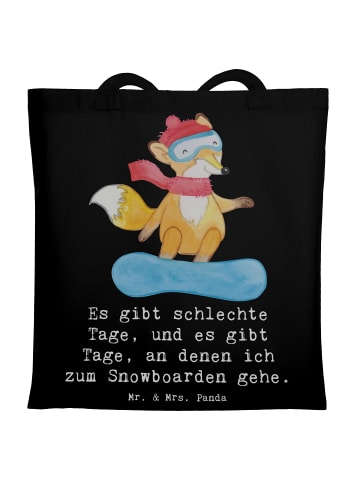 Mr. & Mrs. Panda Schultertasche Hase Snowboarden mit Spruch in Schwarz
