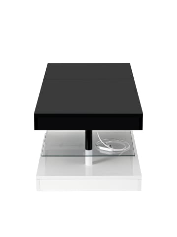 ABRIHOME Couchtisch mit LED Ambientebeleuchtung und Glasablage Oberfläche, Schwarz