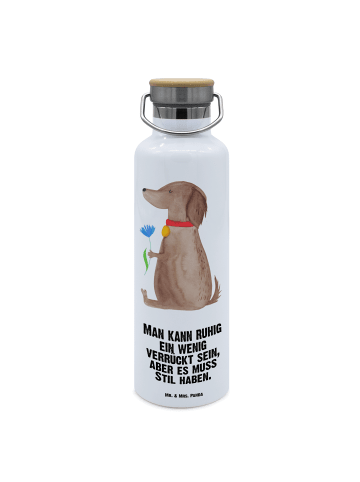 Mr. & Mrs. Panda Trinkflasche Hund Blume mit Spruch in Weiß