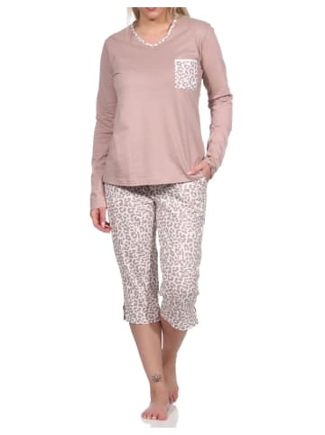 NORMANN Pyjama kurzarm Schlafanzug Caprihose Leoprint - 72606 in braun