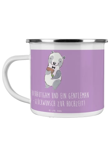 Mr. & Mrs. Panda Camping Emaille Tasse Bräutigam Gentleman mit S... in Lavendeltraum