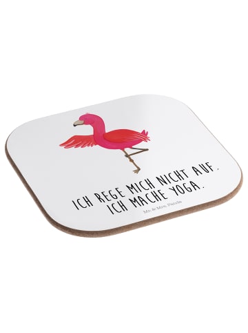Mr. & Mrs. Panda Tischuntersetzer Flamingo Yoga mit Spruch in Weiß
