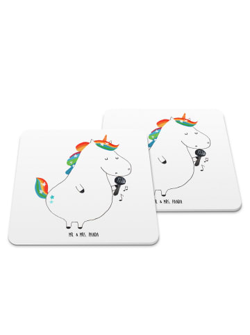 Mr. & Mrs. Panda Bierdeckel Einhorn Sänger ohne Spruch in Weiß