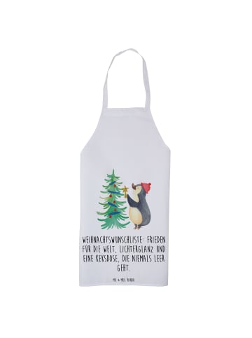 Mr. & Mrs. Panda Schürze Pinguin Weihnachtsbaum mit Spruch in Weiß