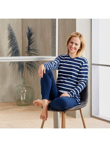 Erwin Müller Single-Jersey Schlafanzug in marine/weiß