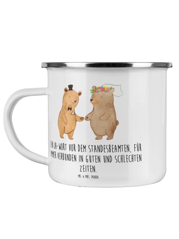 Mr. & Mrs. Panda Camping Emaille Tasse StandeMenschtliche Trauung V... in Weiß