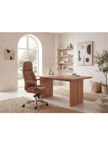 FineBuy Bürostuhl in Beige / Leder / 67x67x137