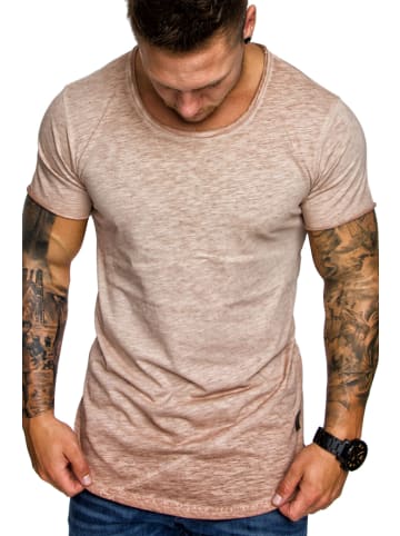 Amaci&Sons Basic T-Shirt mit Zipper und Rundhalsausschnitt AUSTIN in Beige Verwaschen