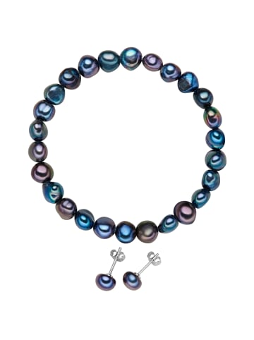 Valero Pearls Set (Armband+Ohrringe) aus Sterling Silber mit Süßwasser-Zuchtperle in blau