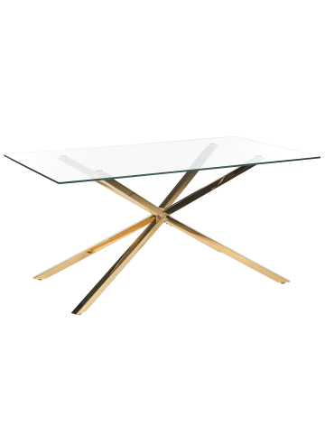 Beliani Esszimmertisch CORA in Transparent/Gold - (W) 90 x (H) 75 x (L) 160 cm