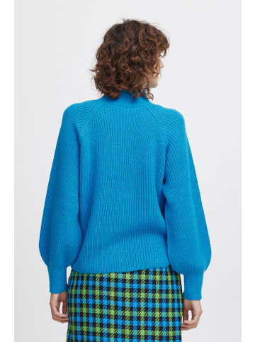 b.young Grobstrick Pullover mit Ballonärmeln Sweater mit Kragen in Blau