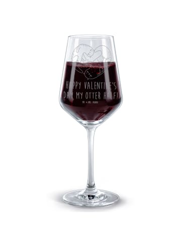 Mr. & Mrs. Panda Rotweinglas mit Gravur Otter Valentine mit Spruch in Transparent