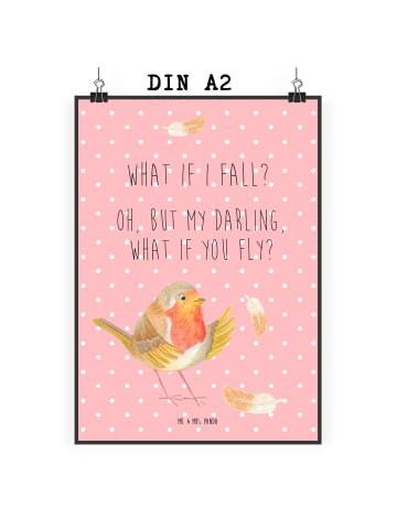 Mr. & Mrs. Panda Bild Rotkehlchen Federn mit Spruch in Rot Pastell