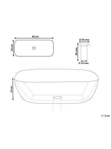 Beliani Waschbecken XERT in Weiß/Schwarz - (W) 46 x (H) 14 x (L) 33 cm