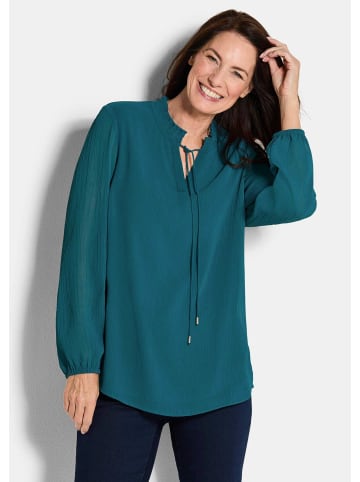 GOLDNER Elegante Jersey-Bluse mit Rundhals in petrol