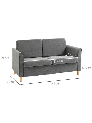 HOMCOM 2 Sitzer Sofa-141L x 70B x 78H cm-Hellgrau