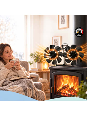 relaxdays Kaminventilator in Schwarz - (B)25 x (H)13,5 x (T)11 cm