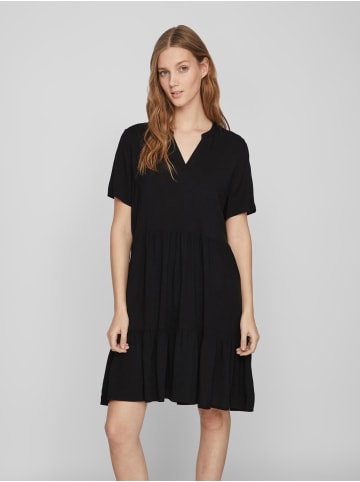 Vila Lockeres Sommer Dress Stufen-Look Volant Kleid mit V-Neck in Schwarz