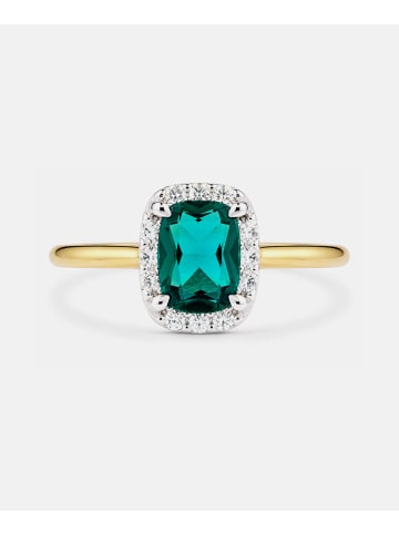 Diamant L'éternel Ring, mit synth. Smaragd, 375 Gelbgold