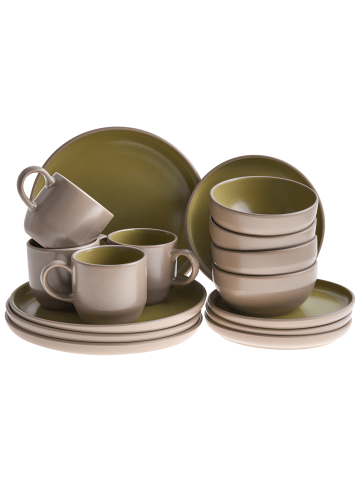 Beliani 16-tlg Tafelservice NUTMEG in Beige/Grün