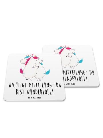 Mr. & Mrs. Panda Glasuntersetzer Einhorn Mitteilung mit Spruch in Weiß