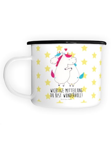 Mr. & Mrs. Panda Emaille Becher Einhorn Mitteilung mit Spruch in Weiß