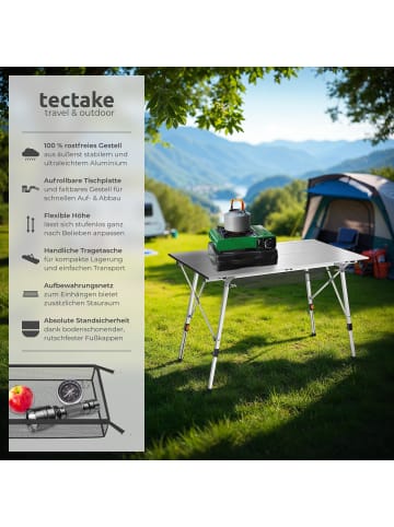 tectake Aluminium Campingtisch Bastian 120 x 70,5 x 58 – 79 cm, silber