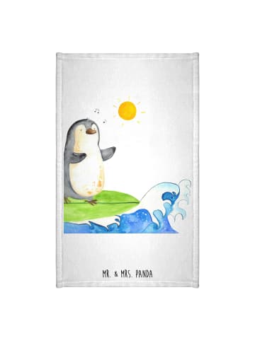 Mr. & Mrs. Panda Gästehandtuch Pinguin Surfer ohne Spruch in Weiß