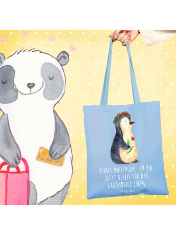 Mr. & Mrs. Panda einkaufsshopper Pinguin Blumen mit Spruch in Sky Blue