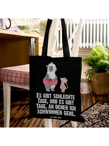 Mr. & Mrs. Panda Tragetasche Otter Schwimmen mit Spruch in Schwarz