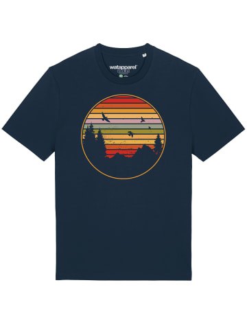 wat? Apparel T-Shirt Sunset Berge & Tannen in Dunkelblau