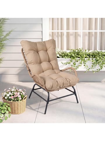 COSTWAY Gartenstuhl Polyrattan mit Kissen in Khaki
