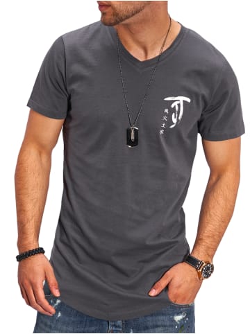 Jack & Jones T-Shirt - JJJORCHINTEE mit Print V-Neck in Dunkelgrau