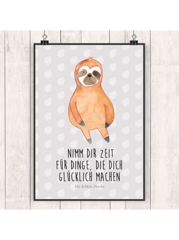 Mr. & Mrs. Panda Artprint Faultier Zufrieden mit Spruch in Grau Pastell
