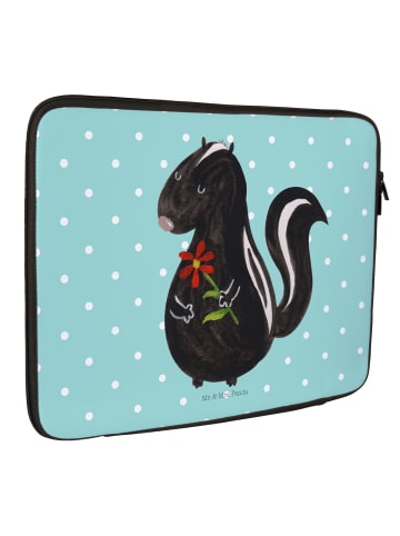 Mr. & Mrs. Panda Laptop Tasche Stinktier Blume ohne Spruch in Türkis Pastell