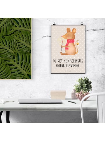 Mr. & Mrs. Panda Plakat Maus Weihnachten mit Spruch in Beige Pastell