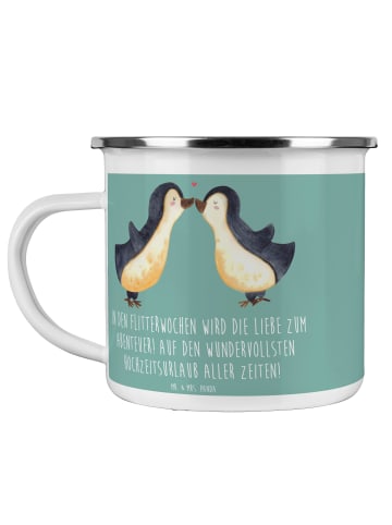 Mr. & Mrs. Panda Emaillebecher Flitterwochen Abenteuer mit Spruch in Meeresbrise