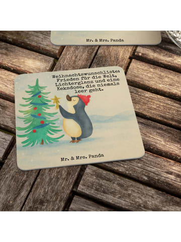 Mr. & Mrs. Panda Tassenuntersetzer Pinguin Weihnachtsbaum Design... in Weiß